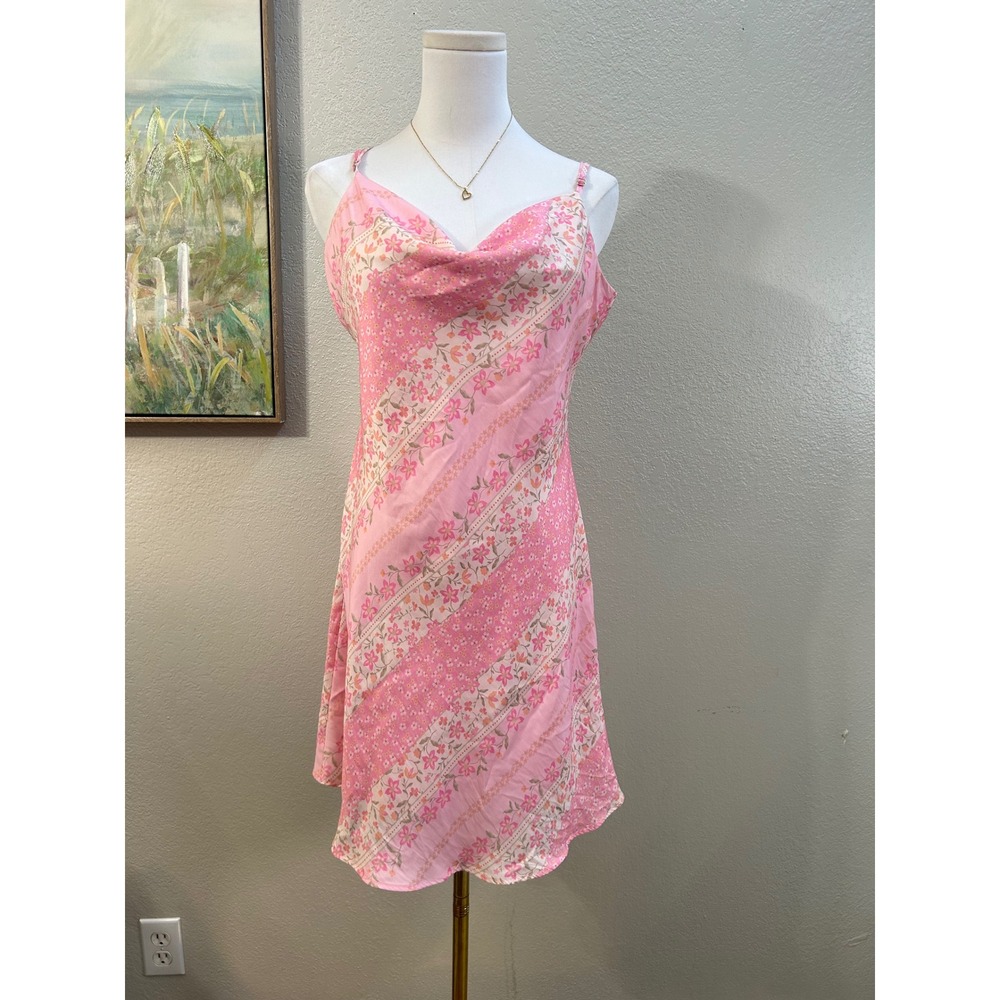 Altar'd State Pink Floral Cowl Neck Slip Dress Cottagecore Coquette L